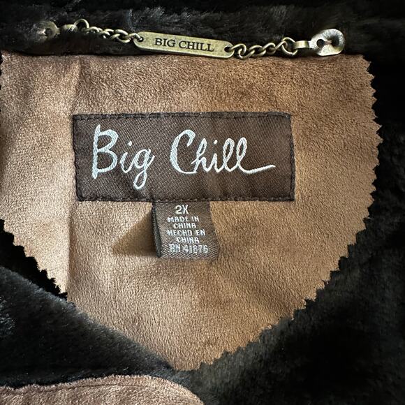 Vintage Big Chill Womens Penny Lane Faux Suede Fur Coat Brown Size 2X Y2K - Picture 8 of 11